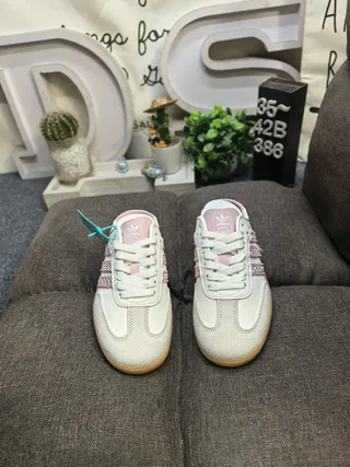 Adidas Samba Mule Off-White Pink Embroidered Stripes Loafers 10