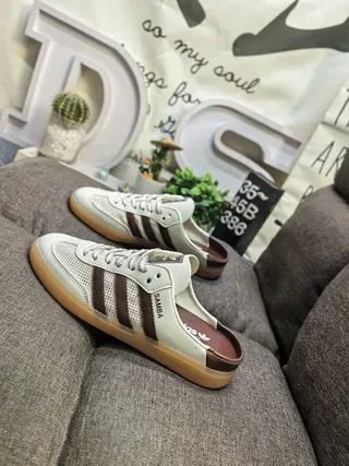 Adidas Samba Off-White and Brown Mesh Lifestyle Sneakers 7