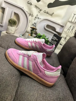 Adidas Samba Pink Cracked Leather Lifestyle Sneakers 7