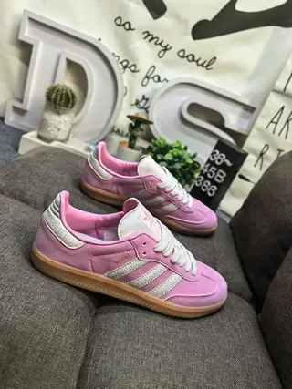 Adidas Samba Pink Cracked Leather Lifestyle Sneakers 9
