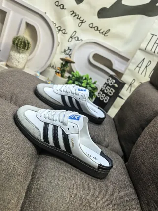Adidas Samba White and Black Slip-On Loafers 7
