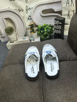 Adidas Samba White and Black Slip-On Loafers 8