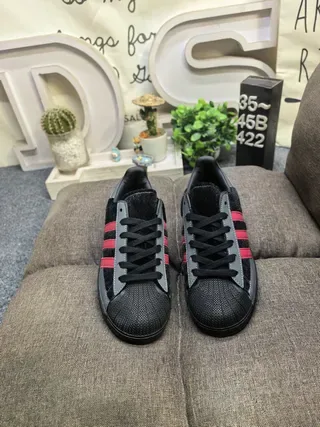Adidas Superstar Black and Red Velvet Lifestyle Sneakers 10