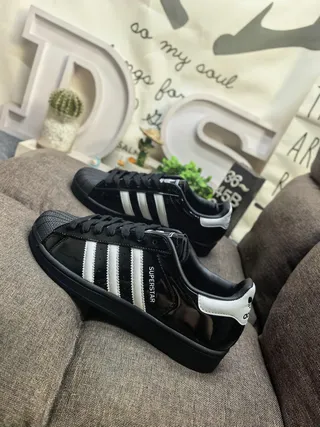 Adidas Superstar Black Patent Leather Lifestyle Sneakers 7