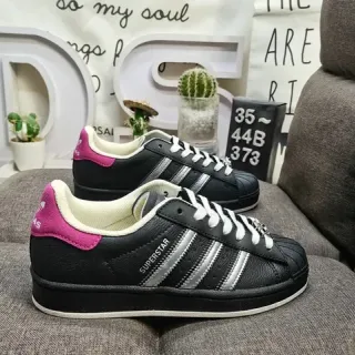 Adidas Superstar Black Pink Metallic Stripe Lifestyle Sneakers