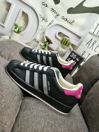 Adidas Superstar Rayures Métalliques Noires et Roses Sneakers Style de Vie 7