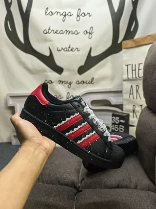 Adidas Superstar Black Red Speckled Star Lifestyle Sneakers 5