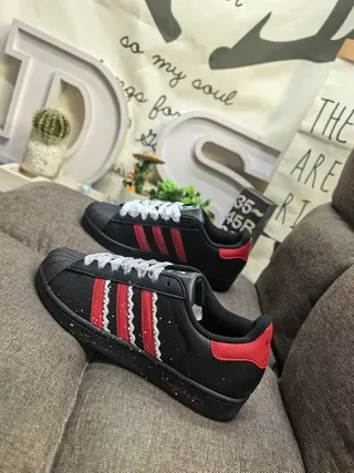 Adidas Superstar Black Red Speckled Star Lifestyle Sneakers 7