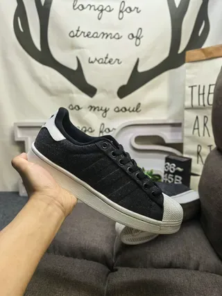 Adidas Superstar Black Textured Upper White Shell Toe Lifestyle Sneakers 5