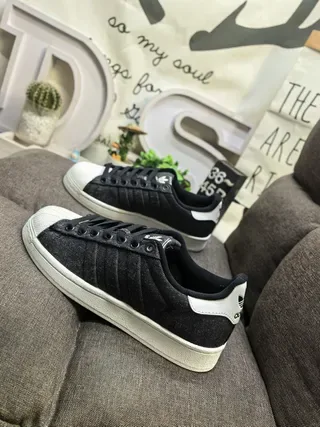 Adidas Superstar Black Textured Upper White Shell Toe Lifestyle Sneakers 7