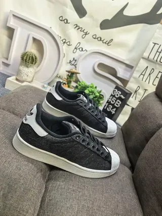 Adidas Superstar Black Textured Upper White Shell Toe Lifestyle Sneakers 9