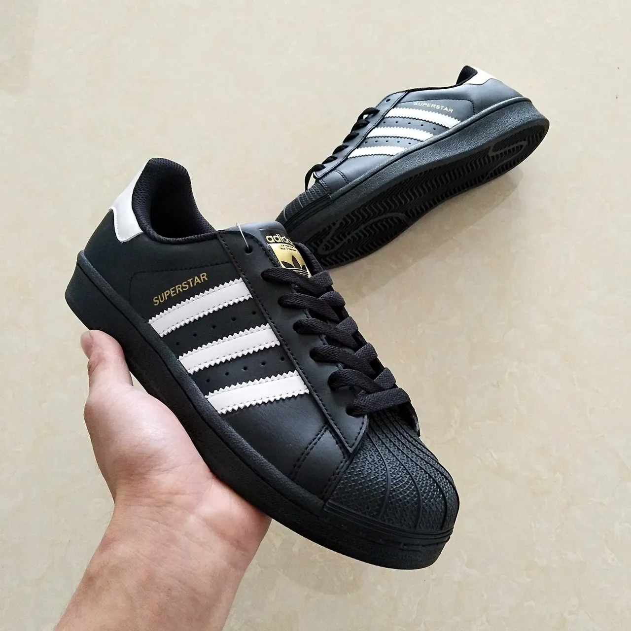 Adidas Superstar Black White Gold Lifestyle Sneakers 12