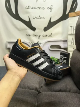 Adidas Superstar Black White Mustard Gum Lifestyle Sneakers 5