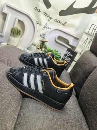Adidas Superstar Black White Mustard Gum Lifestyle Sneakers 7