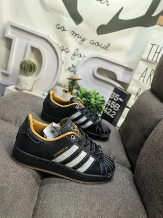Adidas Superstar Black White Mustard Gum Lifestyle Sneakers 9