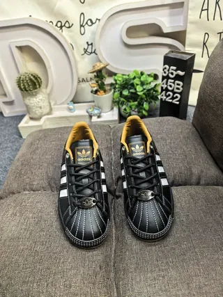 Adidas Superstar Black White Mustard Gum Lifestyle Sneakers 10