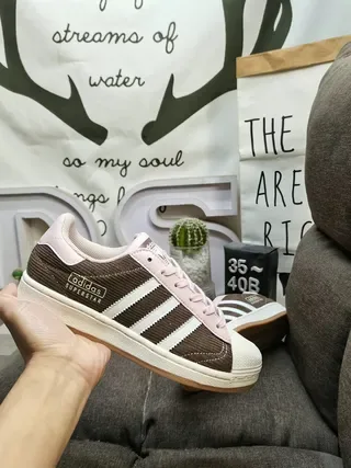 Adidas Superstar Brown and Pink Corduroy Lifestyle Sneakers 5