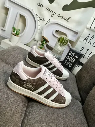 Adidas Superstar Brown and Pink Corduroy Lifestyle Sneakers 9