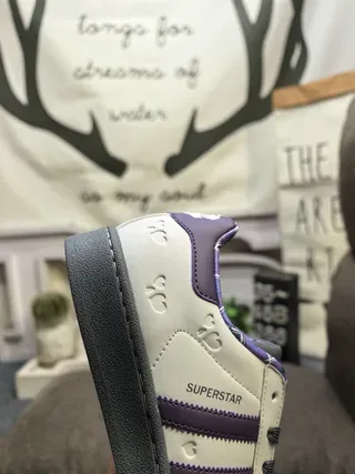 Adidas Superstar Gray and Purple Plaid-Lined Lifestyle Sneakers 3