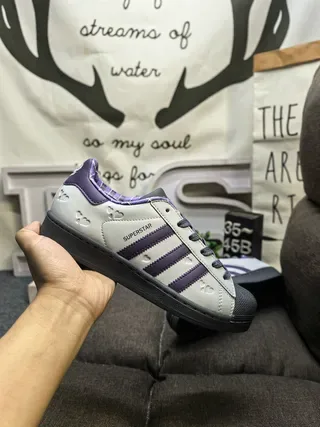 Adidas Superstar Gray and Purple Plaid-Lined Lifestyle Sneakers 5