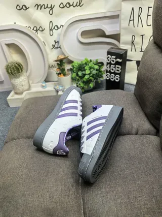 Adidas Superstar Gray and Purple Plaid-Lined Lifestyle Sneakers 6