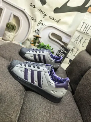 Adidas Superstar Gray and Purple Plaid-Lined Lifestyle Sneakers 7