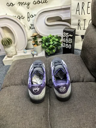 Adidas Superstar Gray and Purple Plaid-Lined Lifestyle Sneakers 8