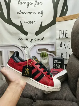 Adidas Superstar Red Snakeskin Black Gold Lifestyle Sneakers 5