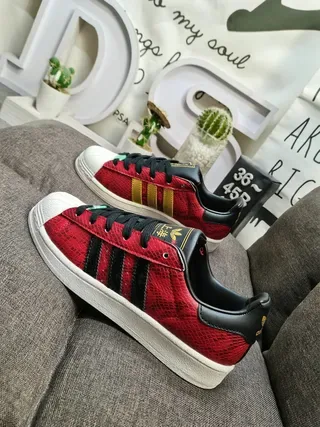 Adidas Superstar Red Snakeskin Black Gold Lifestyle Sneakers 7