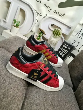 Adidas Superstar Red Snakeskin Black Gold Lifestyle Sneakers 9