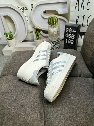 Adidas Superstar Stussy Collaboration Off-White and Gray Lifestyle Sneakers 6