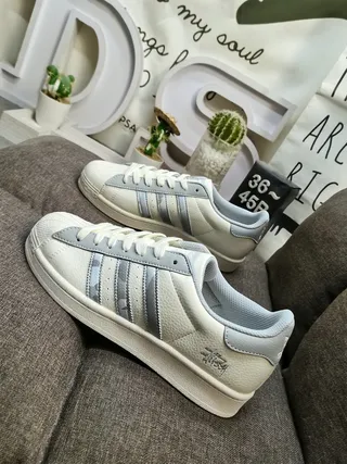 Adidas Superstar Stussy Collaboration Off-White and Gray Lifestyle Sneakers 7