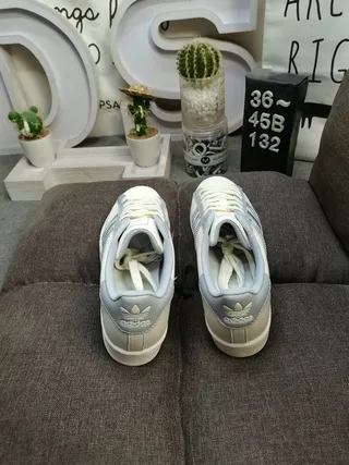 Adidas Superstar Stussy Collaboration Off-White and Gray Lifestyle Sneakers 8