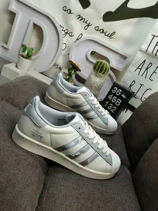 Adidas Superstar Stussy Collaboration Off-White and Gray Lifestyle Sneakers 9