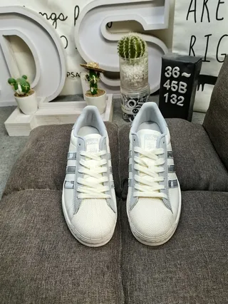 Adidas Superstar Stussy Collaboration Off-White and Gray Lifestyle Sneakers 10