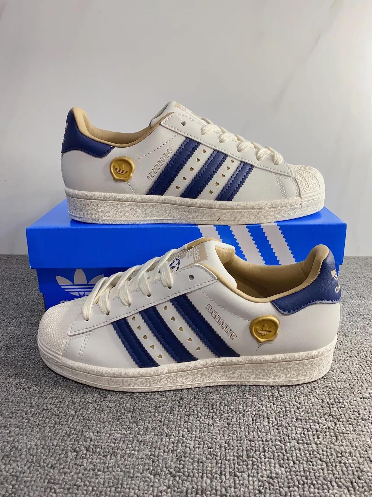 Adidas Superstar White Blue Gold Lifestyle Sneakers 3