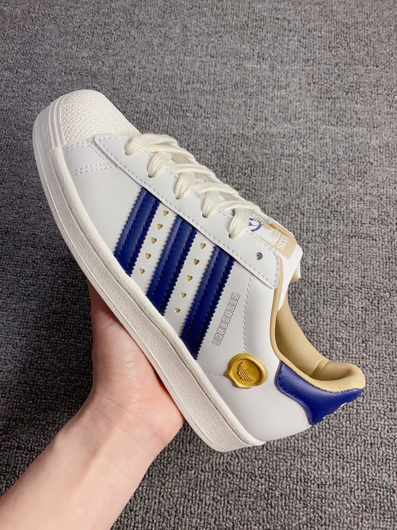 Adidas Superstar White Blue Gold Lifestyle Sneakers 4