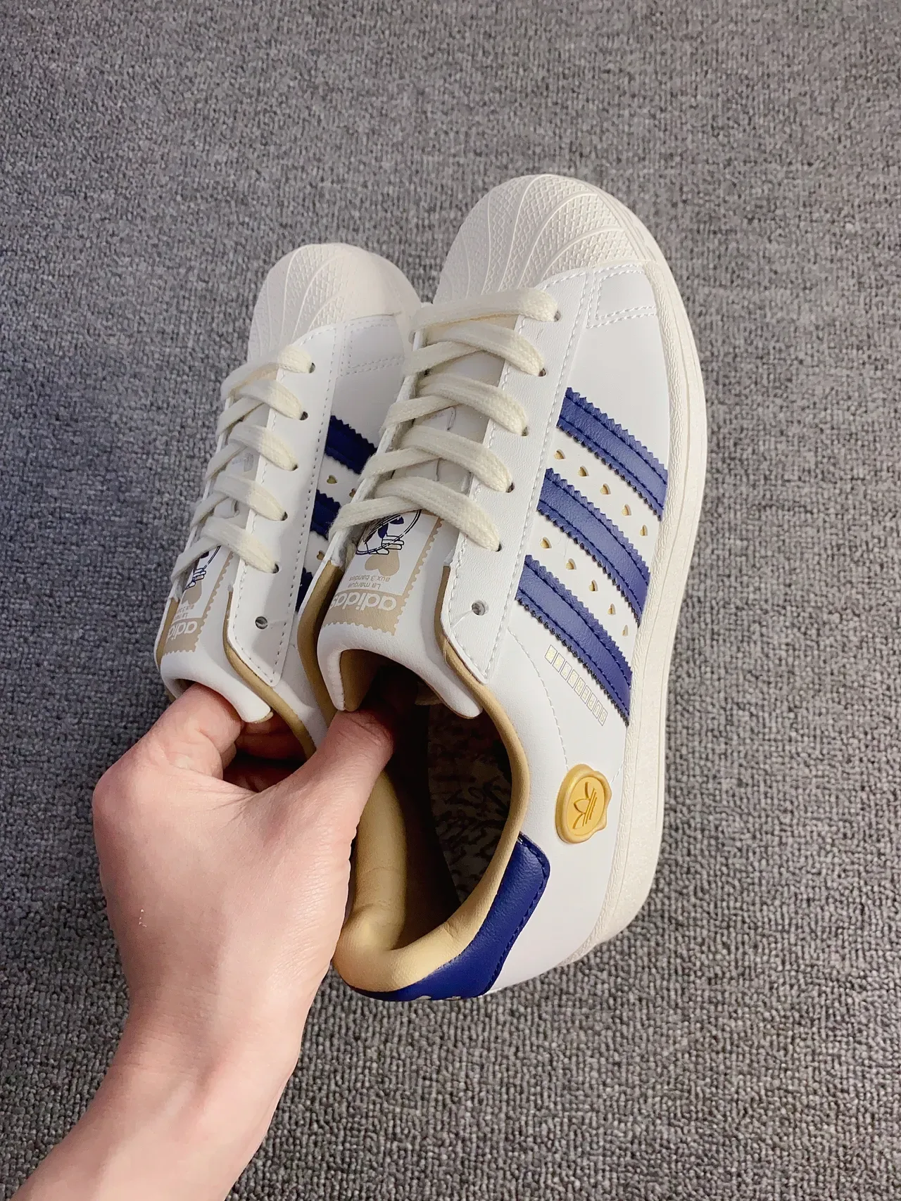Adidas Superstar White Blue Gold Lifestyle Sneakers 5