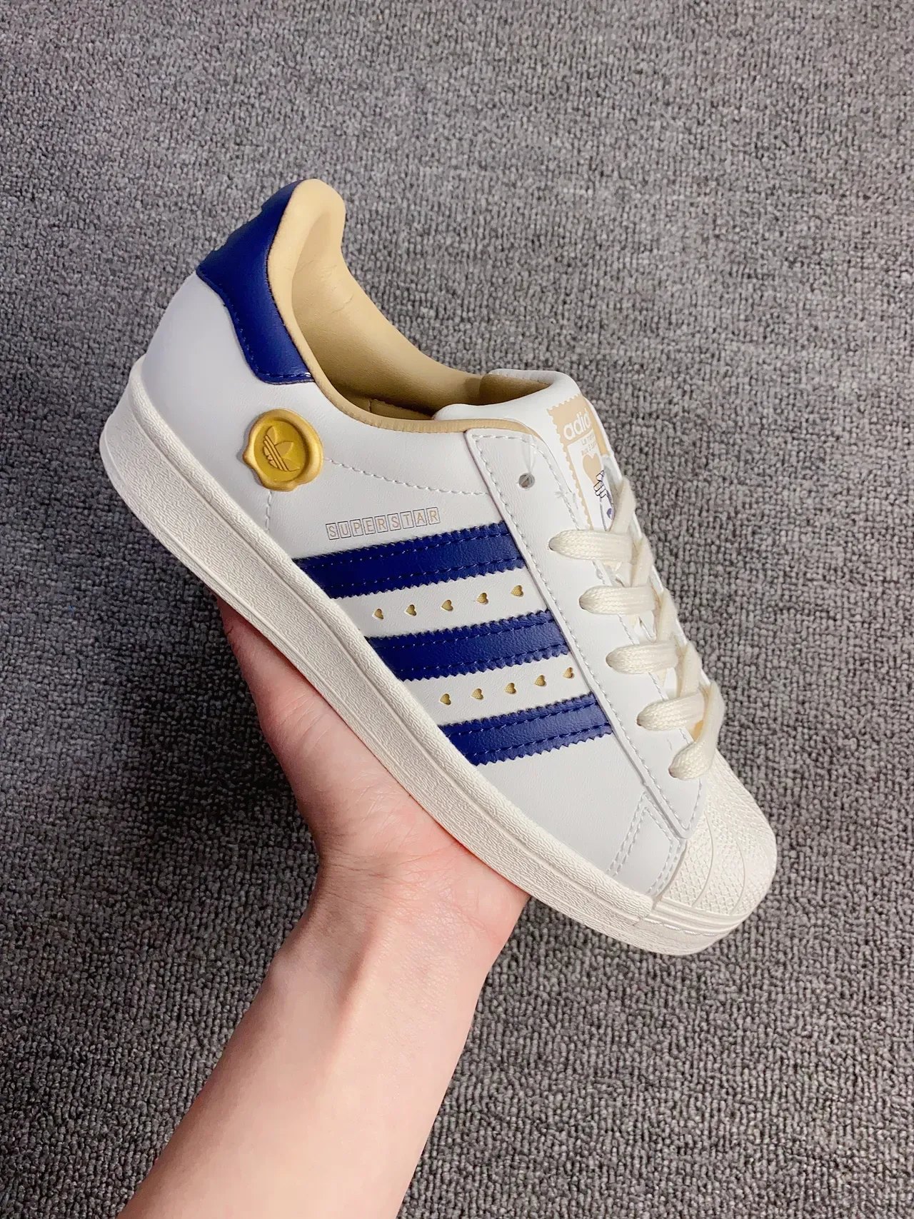Adidas Superstar White Blue Gold Lifestyle Sneakers 8