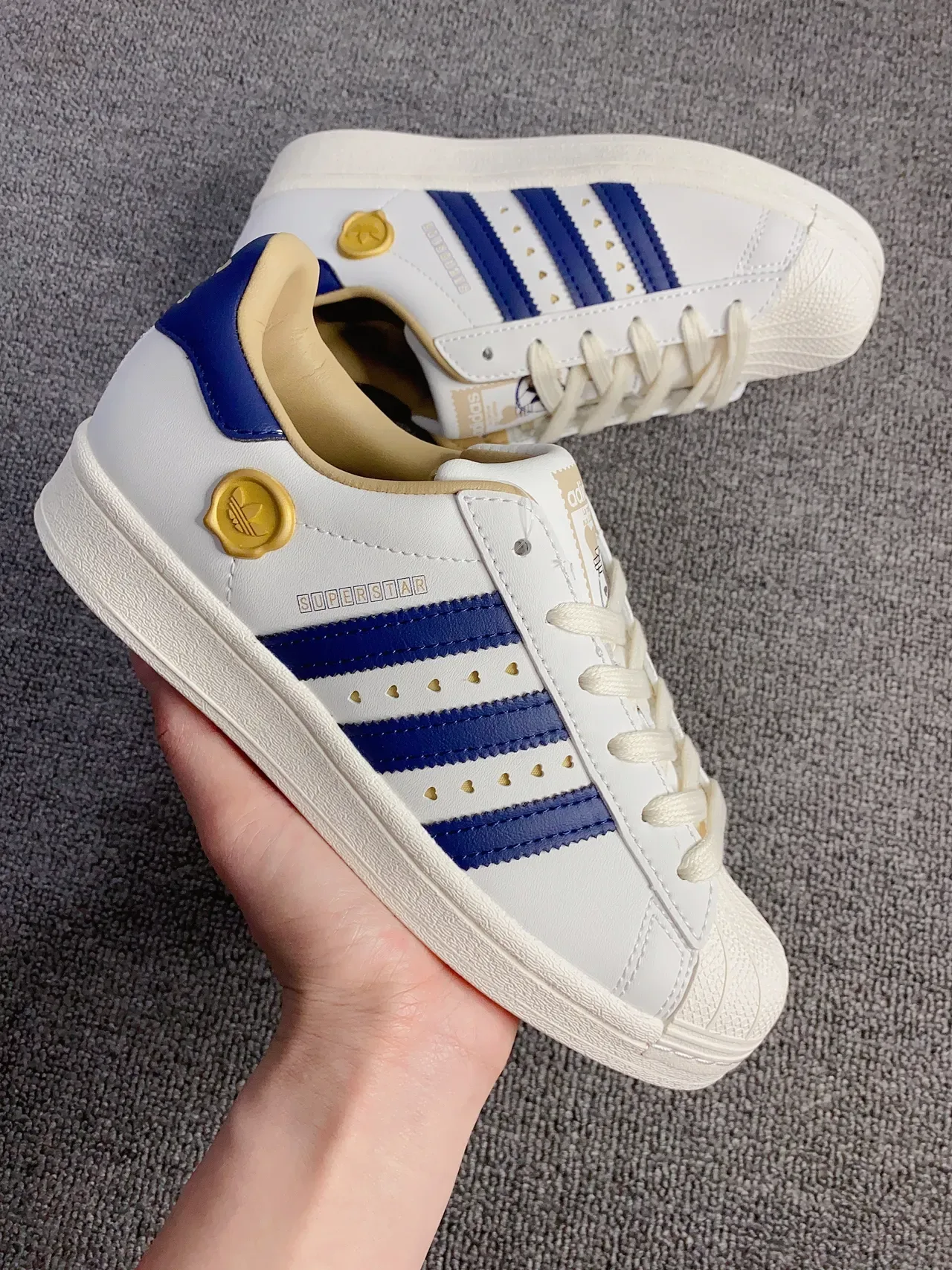Adidas Superstar White Blue Gold Lifestyle Sneakers 9