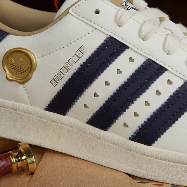 Adidas Superstar White Blue Gold Lifestyle Sneakers 14