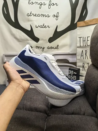 Adidas Ultraboost White Navy Laceless Strap Closure Knit Mesh Upper Lifestyle Sneakers 5