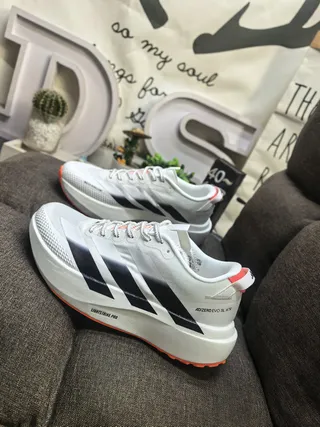 Adidas White Black Low-Profile Racing Silhouette Engineered Mesh Upper Running Shoes 7