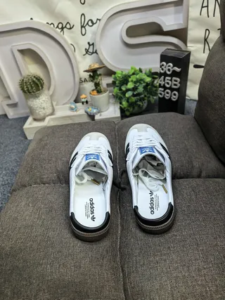 Adidas White Black Slip-On Three-Stripe Loafer 8