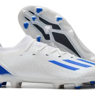 Adidas सफेद नीला बुनना ऊपरी असममित लेसिंग फर्म-ग्राउंड फुटबॉल जूते