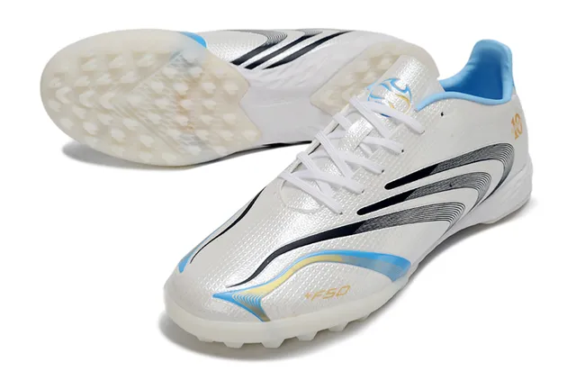 Adidas White Blue Low-Cut Synthetic Upper Wave-Patterned Graphics Turf Soccer Shoes 4