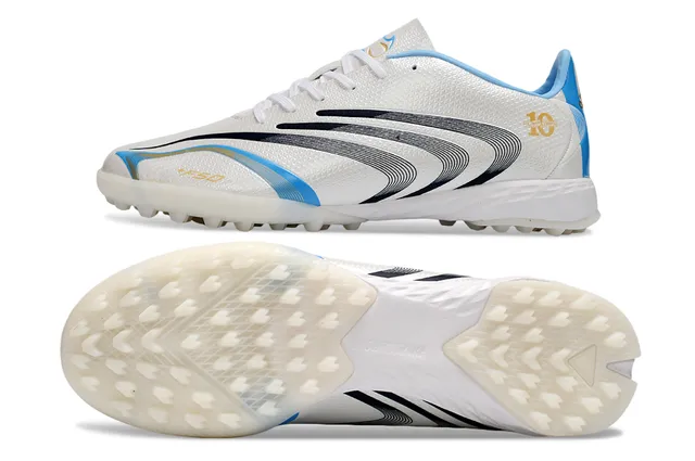Adidas White Blue Low-Cut Synthetic Upper Wave-Patterned Graphics Turf Soccer Shoes 6