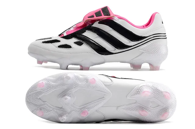 Adidas Chaussures de football blanches roses sans lacets fermeture sangle empeigne synthétique moulée terrain ferme 2