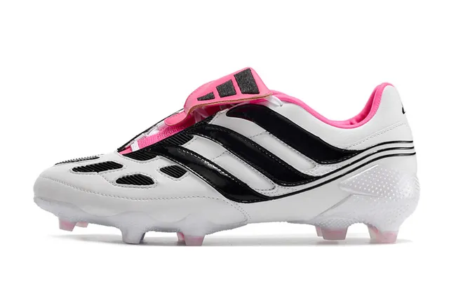 Adidas Chaussures de football blanches roses sans lacets fermeture sangle empeigne synthétique moulée terrain ferme 5