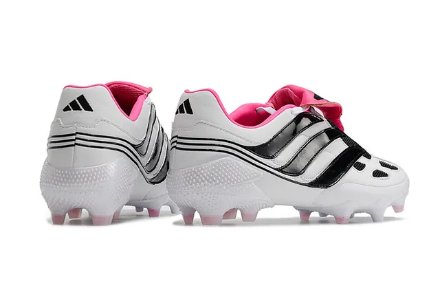 Adidas Chaussures de football blanches roses sans lacets fermeture sangle empeigne synthétique moulée terrain ferme 7